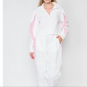 Colorblock windbreaker pink & whit jacket pant set